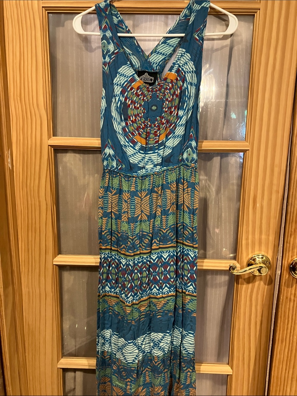 Angie Teal Multicolor Boho Maxi Dress